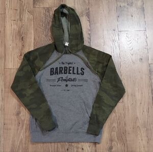 Barebells and Ponytails Gray and Olive Camouflage Hoodie